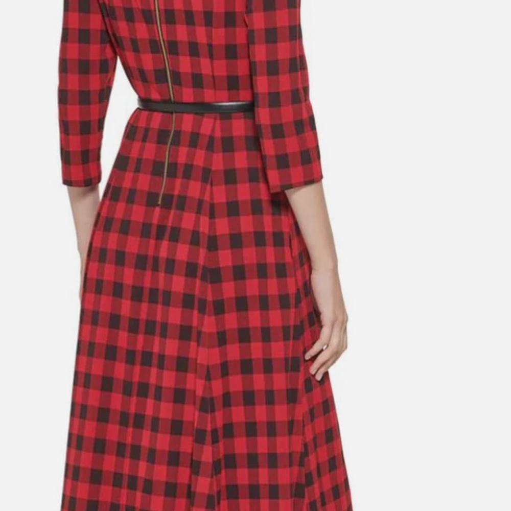 Buffalo Womens Belted Calf Midi Dress (Red and Black) Size 12 - Picture 2 of 6